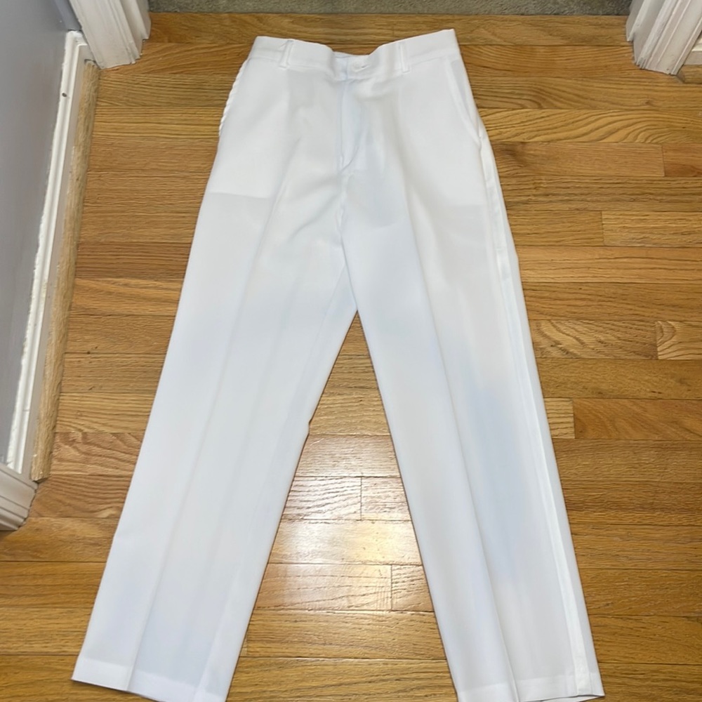 Three piece white suit jacket with pants and vest